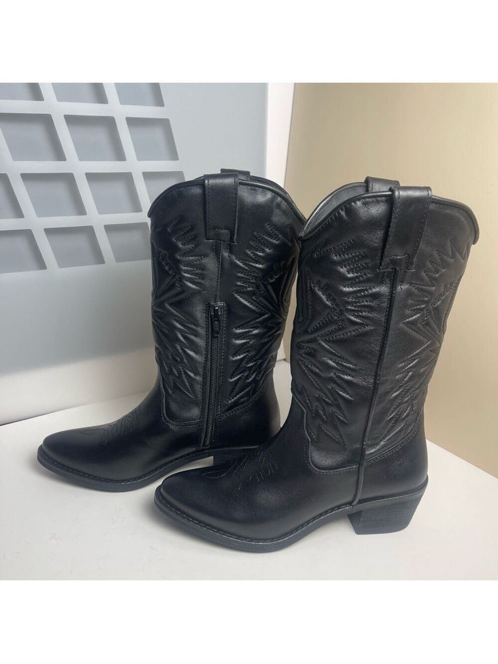 Steve Madden HAYWARD BLACK LEATHER boots Western Cowboy Boots Cowgirl Sz 6.5 - Picture 11 of 12